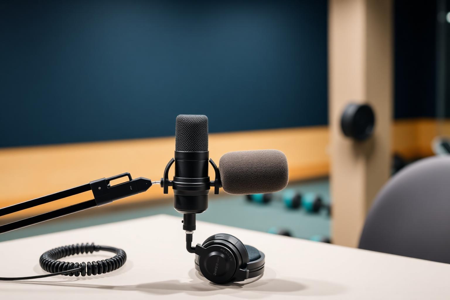 Marketing Muscle Up podcast microphone and headphones